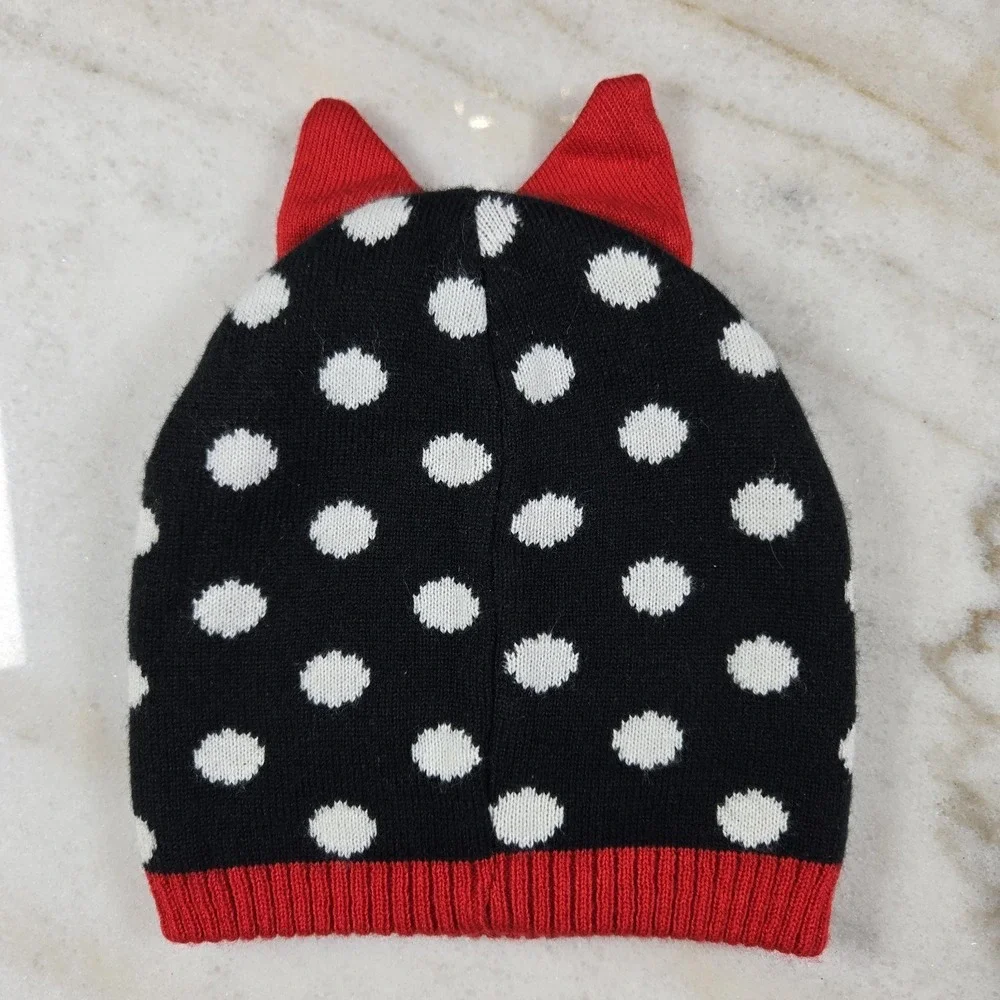 Cute Disney Minnie Mouse Polka Dot Beanie Knit Hat with Red Bow Winter Hat